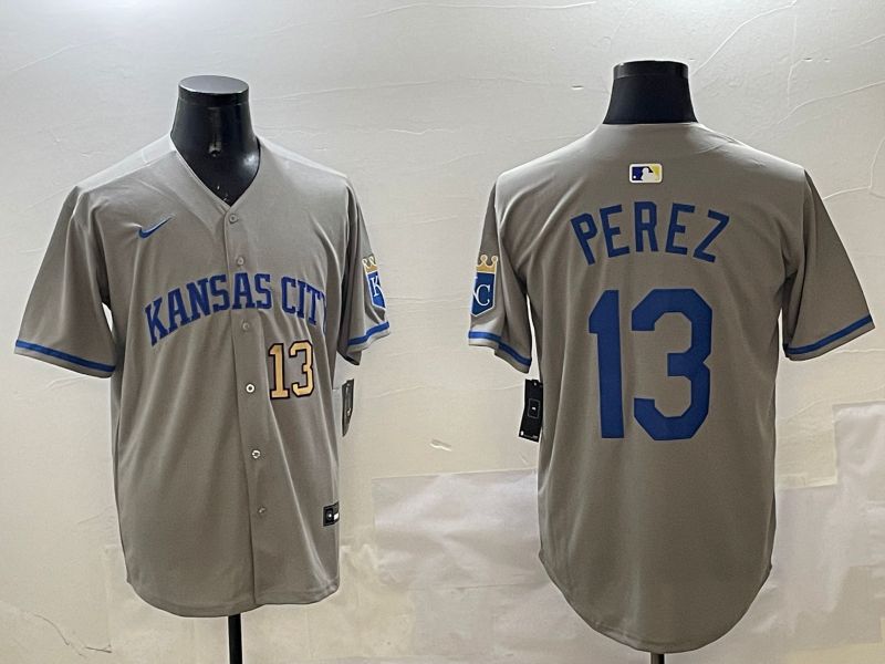 Men Kansas City Royals #13 Perez Grey Game 2025 Nike MLB Jersey style 3163->kansas city royals->MLB Jersey